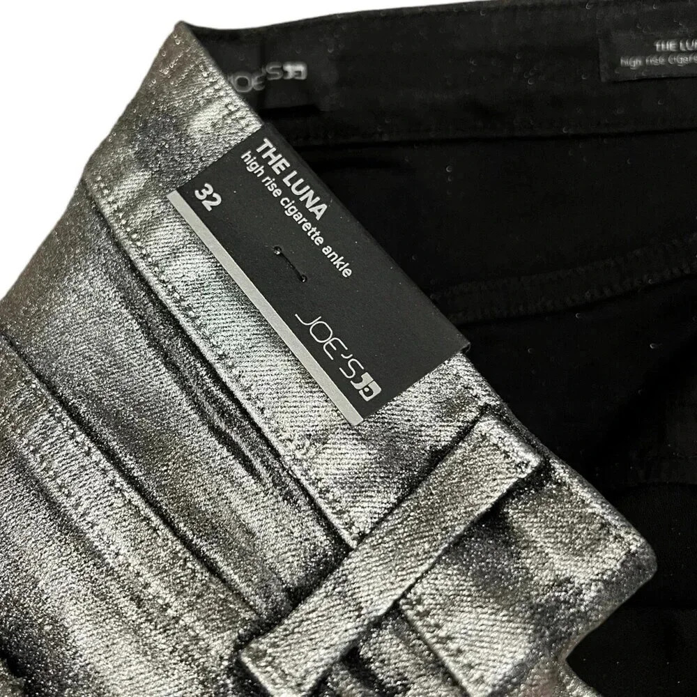 Joe’s Jeans Metallic Silver The Luna High Rise Cigarette Ankle Pants 32 - Picture 3 of 3